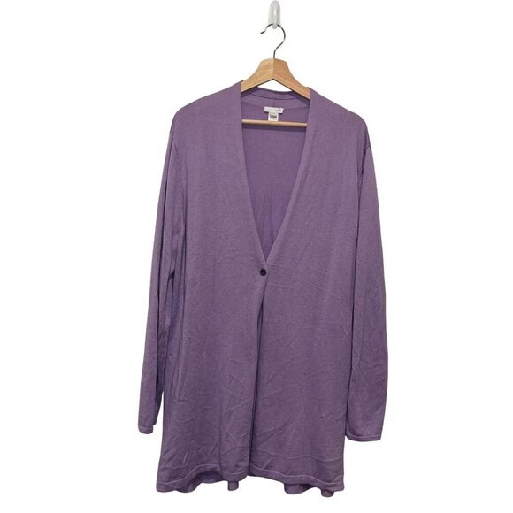 J.Jill Lavender Long Sleeve One Button Wool Blend Cardigan Sweater Women's Size - Picture 1 of 8